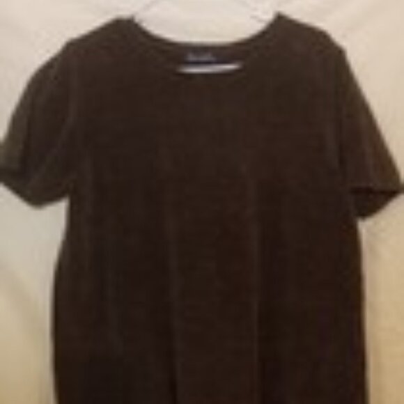 Denim & Co Brown Small Ribbed Knit Short Sleeve Sweater Women's Large Crew Neck - Picture 1 of 1